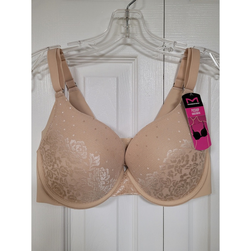 Maidenform Beige Floral Lace Push Up Underwire Bra 38C Nude P00732 WR9
